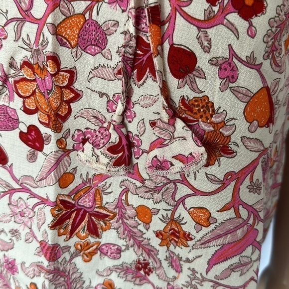 Knox Rose White Top Blouse Floral Pink Red Orange Flutter Sleeve - Picture 5 of 7